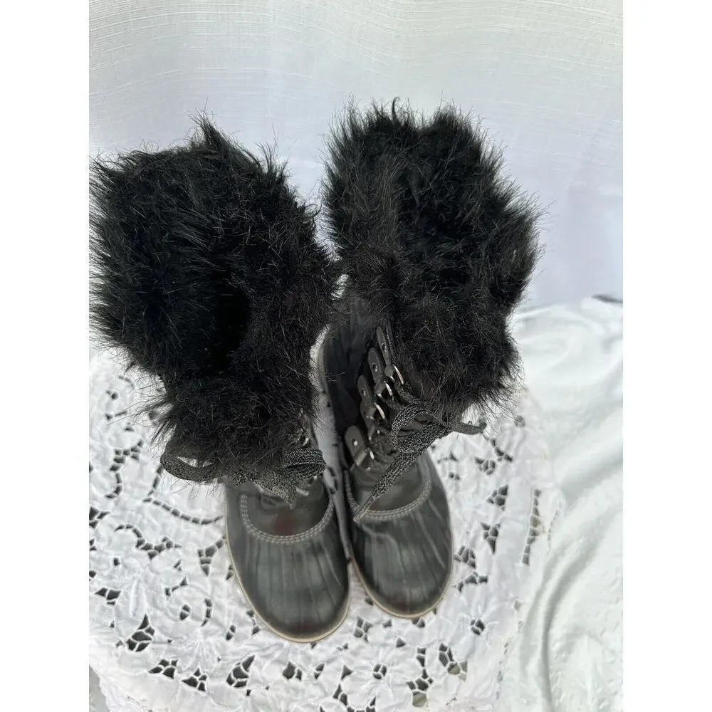 Sorel Tofino II Black Size 5 Waterproof Boots Faux Fur Lace Up Mid Calf